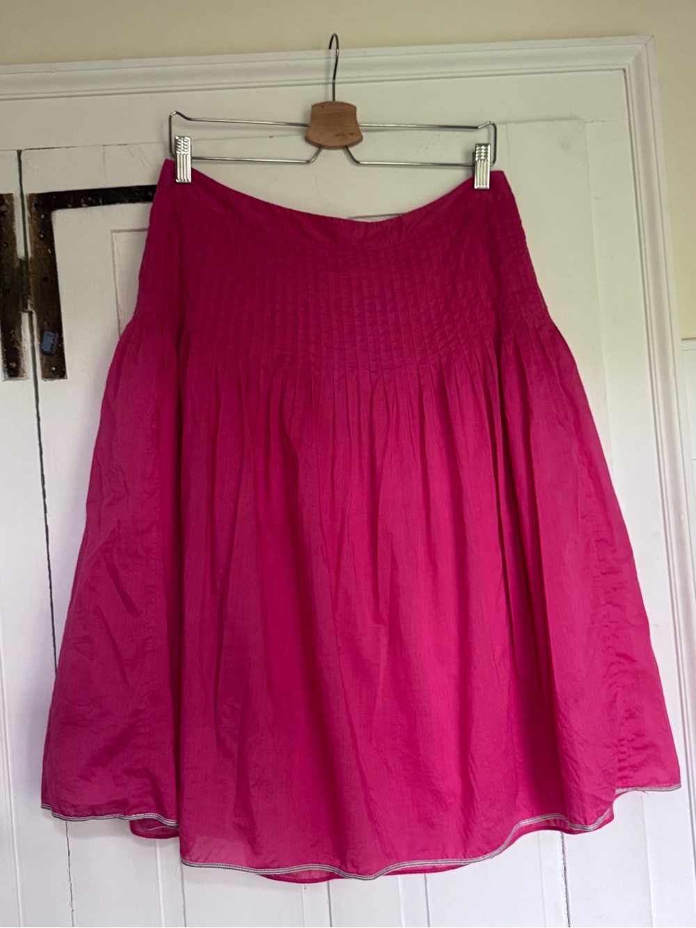 Y2K J.Crew Fuchsia Cotton Pintuck Pleated Full Midi Skirt Size 12 Drop Waist
